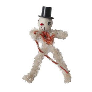 Vintage Christmas Chenille Snowman & Candy Cane Pin Japan Spun Cotton